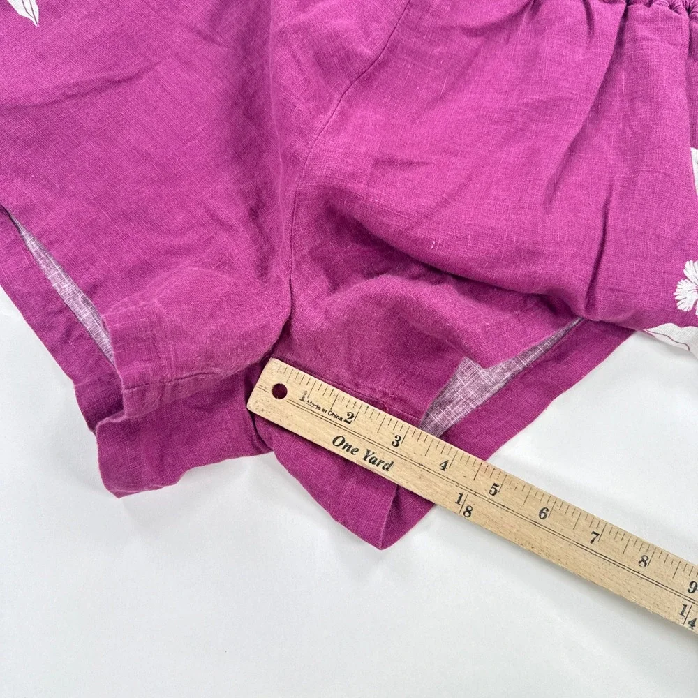 Anthropologie Womens Shorts M Magenta Floral Smocked Linen Boho Summer Casual